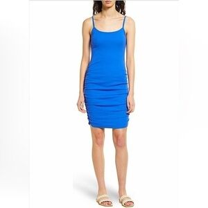 NWOT Blue Ruched Cotton blend dress L